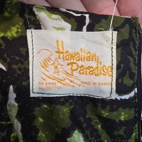 Hawaiian Paradise Made in Hawaii Vintage Green Floral Cotton Shift Dress Size M