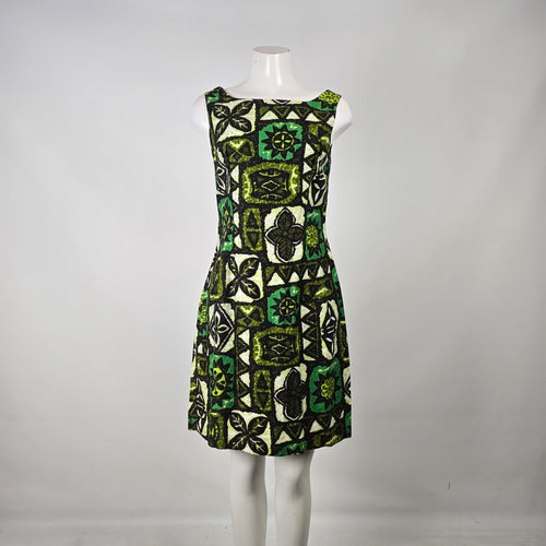 Hawaiian Paradise Made in Hawaii Vintage Green Floral Cotton Shift Dress Size M