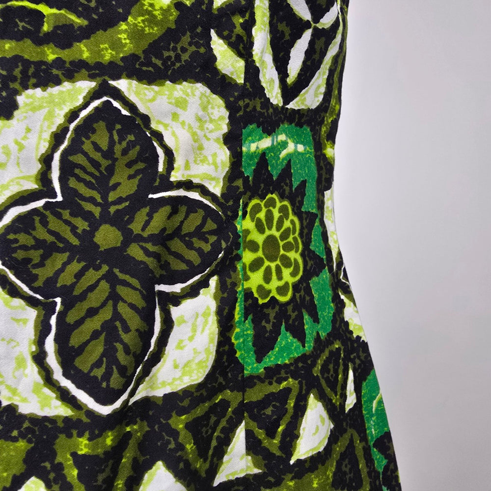 Hawaiian Paradise Made in Hawaii Vintage Green Floral Cotton Shift Dress Size M