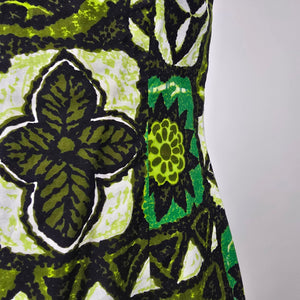 Hawaiian Paradise Made in Hawaii Vintage Green Floral Cotton Shift Dress Size M