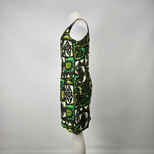 Hawaiian Paradise Made in Hawaii Vintage Green Floral Cotton Shift Dress Size M