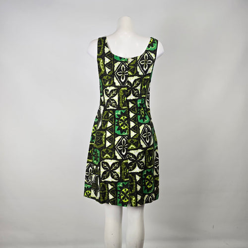 Hawaiian Paradise Made in Hawaii Vintage Green Floral Cotton Shift Dress Size M