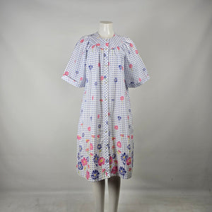 Vintage Sentiments Floral Plaid Button Front House Dress M