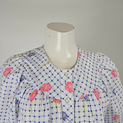 Vintage Sentiments Floral Plaid Button Front House Dress M