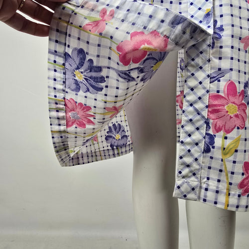 Vintage Sentiments Floral Plaid Button Front House Dress M