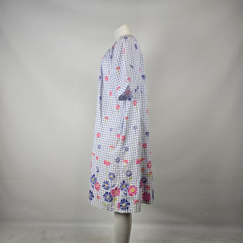 Vintage Sentiments Floral Plaid Button Front House Dress M