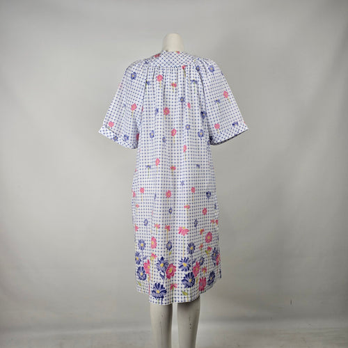 Vintage Sentiments Floral Plaid Button Front House Dress M