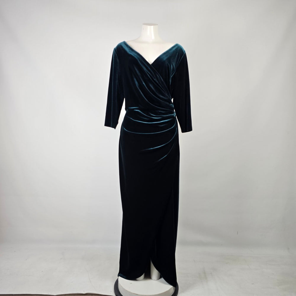 Alex Evenings Emerald Velvet Wrap Front Evening Gown Size 18