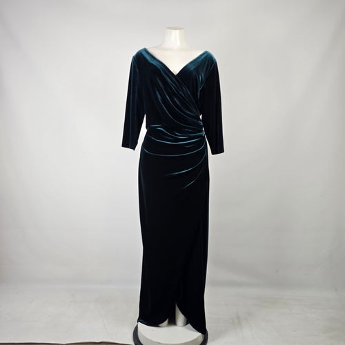 Alex Evenings Emerald Velvet Wrap Front Evening Gown Size 18