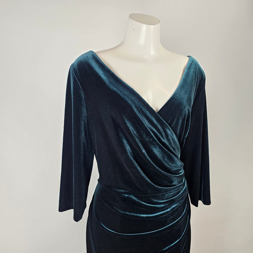 Alex Evenings Emerald Velvet Wrap Front Evening Gown Size 18