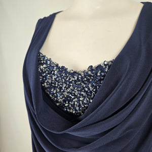JS Boutique Navy Blue Sequin Cowl Neck Maxi Dress Size 14