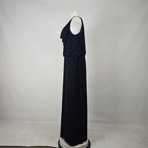 JS Boutique Navy Blue Sequin Cowl Neck Maxi Dress Size 14