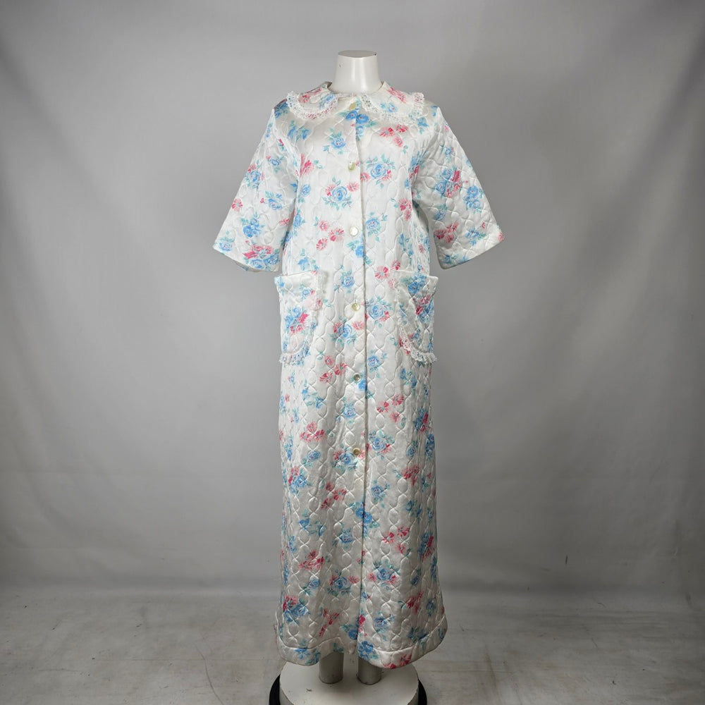 Vintage Sears The Fashion Place Quilted Floral Housecoat Robe Size 14/16
