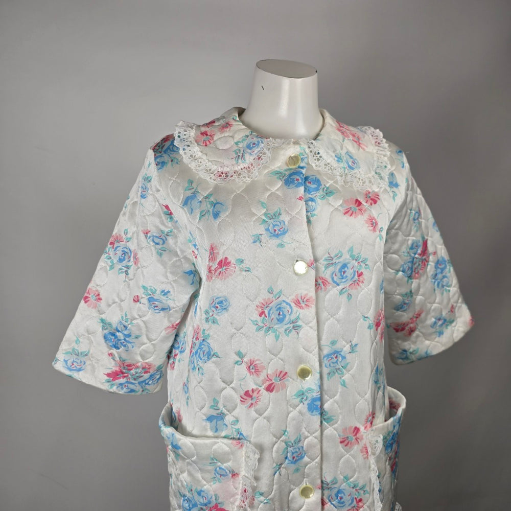 Vintage Sears The Fashion Place Quilted Floral Housecoat Robe Size 14/16