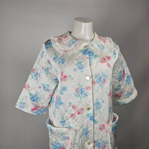 Vintage Sears The Fashion Place Quilted Floral Housecoat Robe Size 14/16