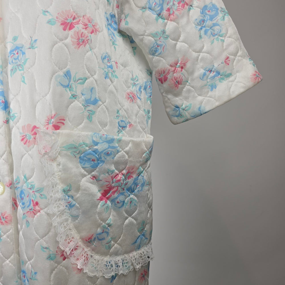 Vintage Sears The Fashion Place Quilted Floral Housecoat Robe Size 14/16