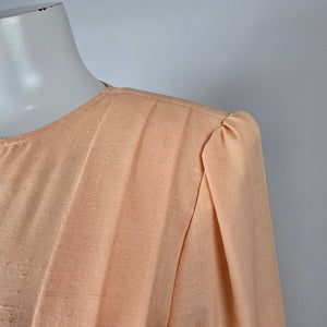 Vintage Peach Belted Peplum Dress White Trim Pleated Waist Size L