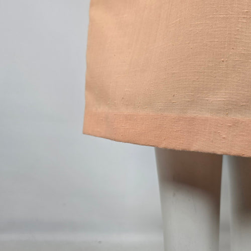 Vintage Peach Belted Peplum Dress White Trim Pleated Waist Size L