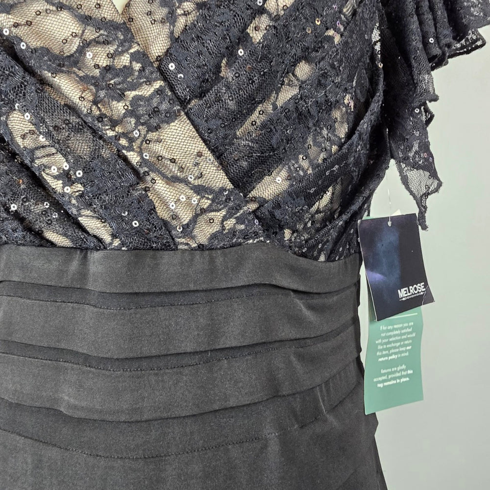 Melrose Black Lace Tiered Cocktail Dress Size 16 NWT