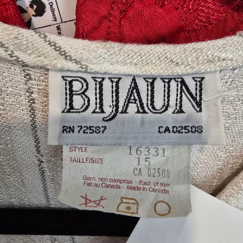 Vintage Bijaun Cream Striped Button Front Vest Dress Size 15