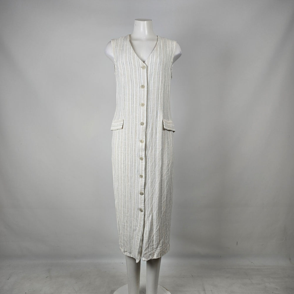 Vintage Bijaun Cream Striped Button Front Vest Dress Size 15