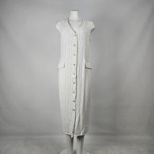 Vintage Bijaun Cream Striped Button Front Vest Dress Size 15