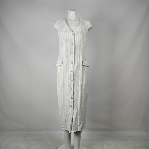 Vintage Bijaun Cream Striped Button Front Vest Dress Size 15