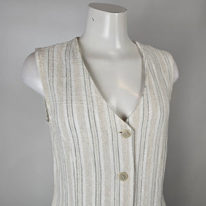 Vintage Bijaun Cream Striped Button Front Vest Dress Size 15