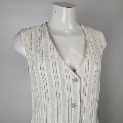 Vintage Bijaun Cream Striped Button Front Vest Dress Size 15