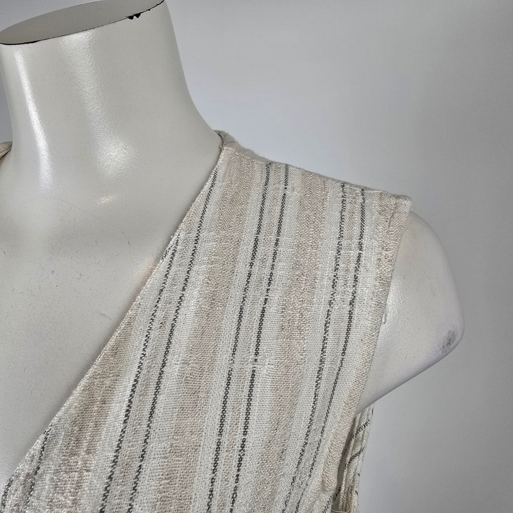 Vintage Bijaun Cream Striped Button Front Vest Dress Size 15
