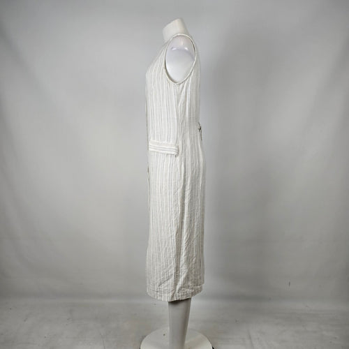 Vintage Bijaun Cream Striped Button Front Vest Dress Size 15