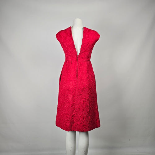 Vintage Red Brocade Dress & Cropped Blazer Jacket Set Size XS/S