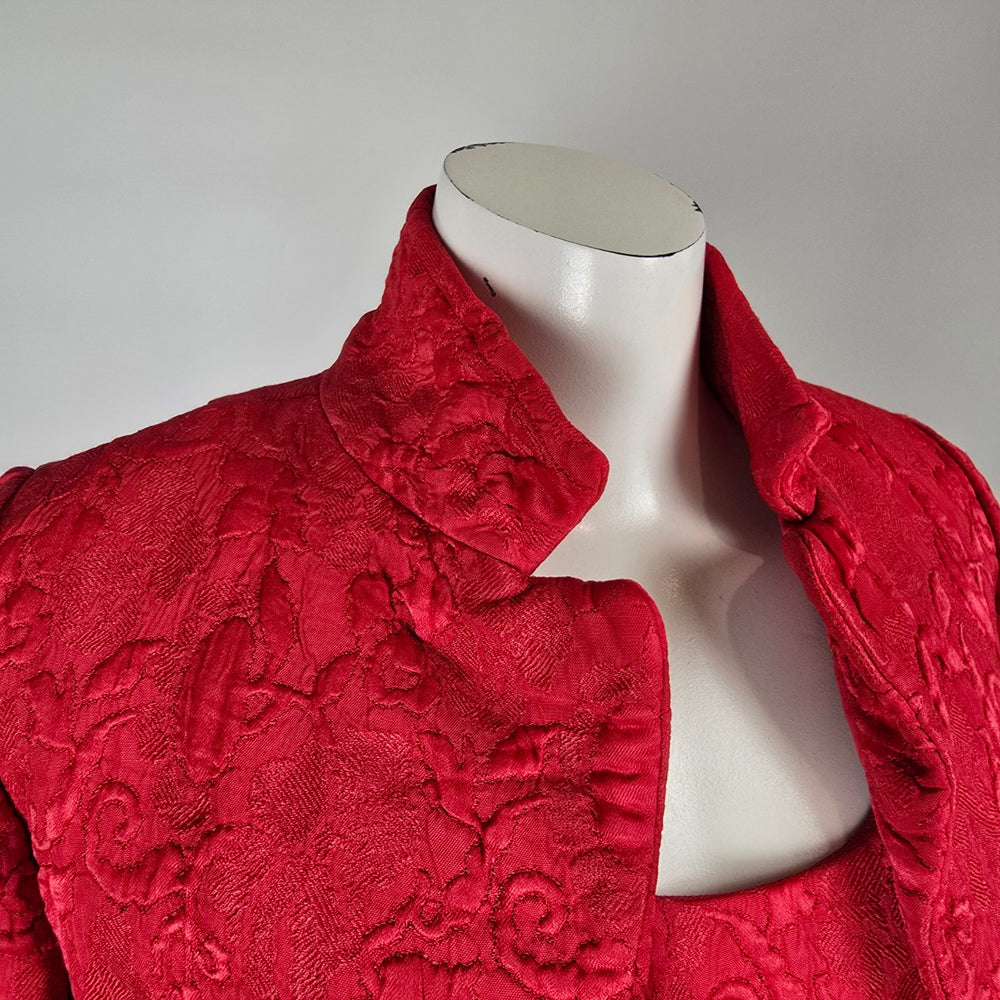 Vintage Red Brocade Dress & Cropped Blazer Jacket Set Size XS/S