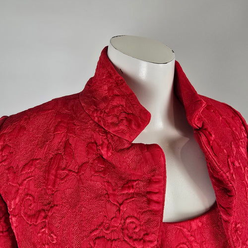 Vintage Red Brocade Dress & Cropped Blazer Jacket Set Size XS/S