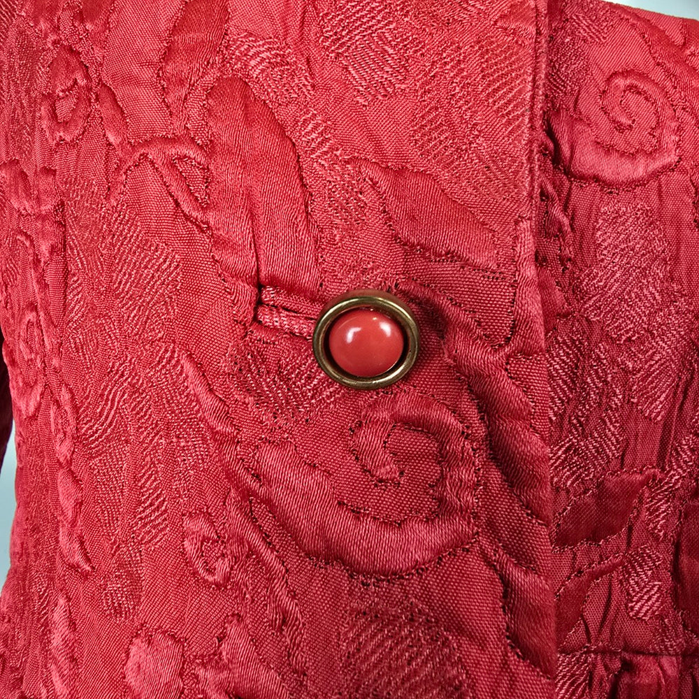 Vintage Red Brocade Dress & Cropped Blazer Jacket Set Size XS/S