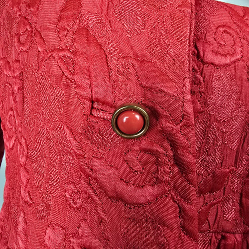 Vintage Red Brocade Dress & Cropped Blazer Jacket Set Size XS/S