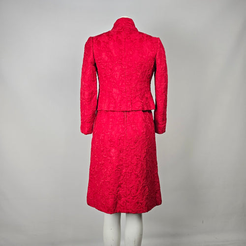 Vintage Red Brocade Dress & Cropped Blazer Jacket Set Size XS/S