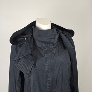 Helmut Lang Black Hooded Lightweight Trench Coat Size XS/S