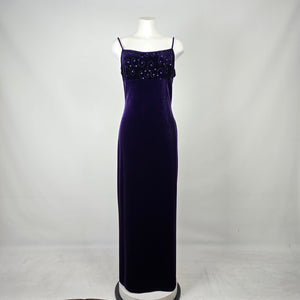 Vintage Purple Velvet Beaded Formal Maxi Dress Size 10/12