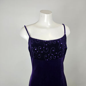 Vintage Purple Velvet Beaded Formal Maxi Dress Size 10/12