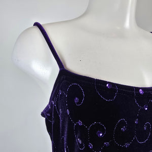 Vintage Purple Velvet Beaded Formal Maxi Dress Size 10/12
