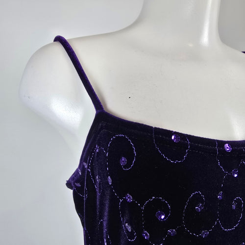 Vintage Purple Velvet Beaded Formal Maxi Dress Size 10/12