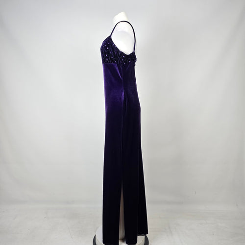 Vintage Purple Velvet Beaded Formal Maxi Dress Size 10/12