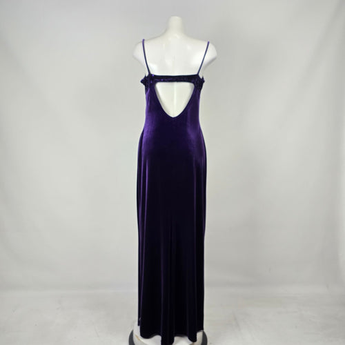 Vintage Purple Velvet Beaded Formal Maxi Dress Size 10/12