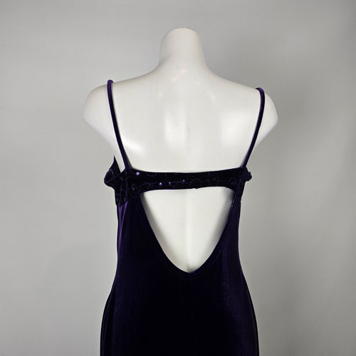 Vintage Purple Velvet Beaded Formal Maxi Dress Size 10/12