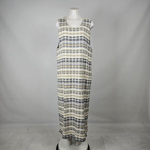 Vintage Cut Loose Plaid Linen Blend Sleeveless Midi Dress Size L