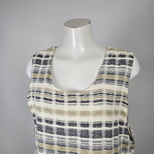 Vintage Cut Loose Plaid Linen Blend Sleeveless Midi Dress Size L