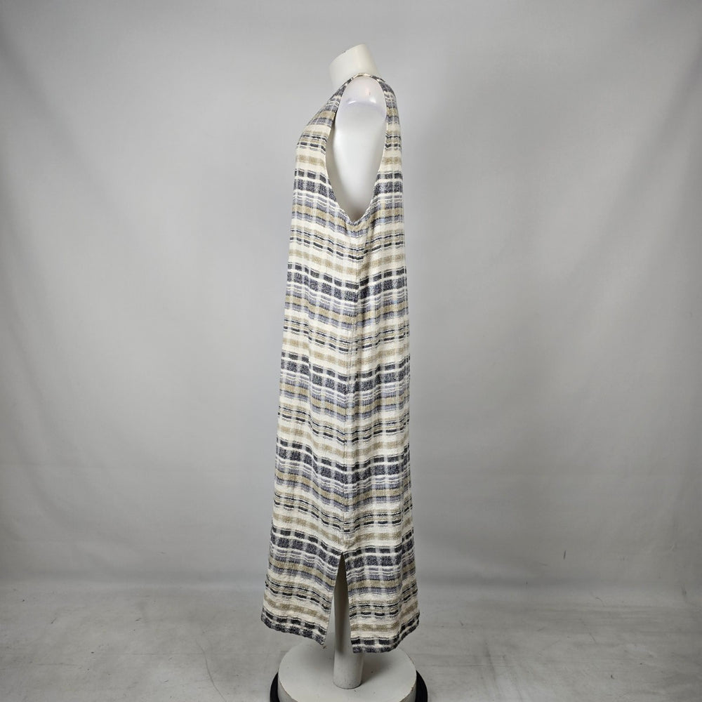Vintage Cut Loose Plaid Linen Blend Sleeveless Midi Dress Size L
