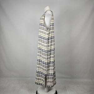 Vintage Cut Loose Plaid Linen Blend Sleeveless Midi Dress Size L