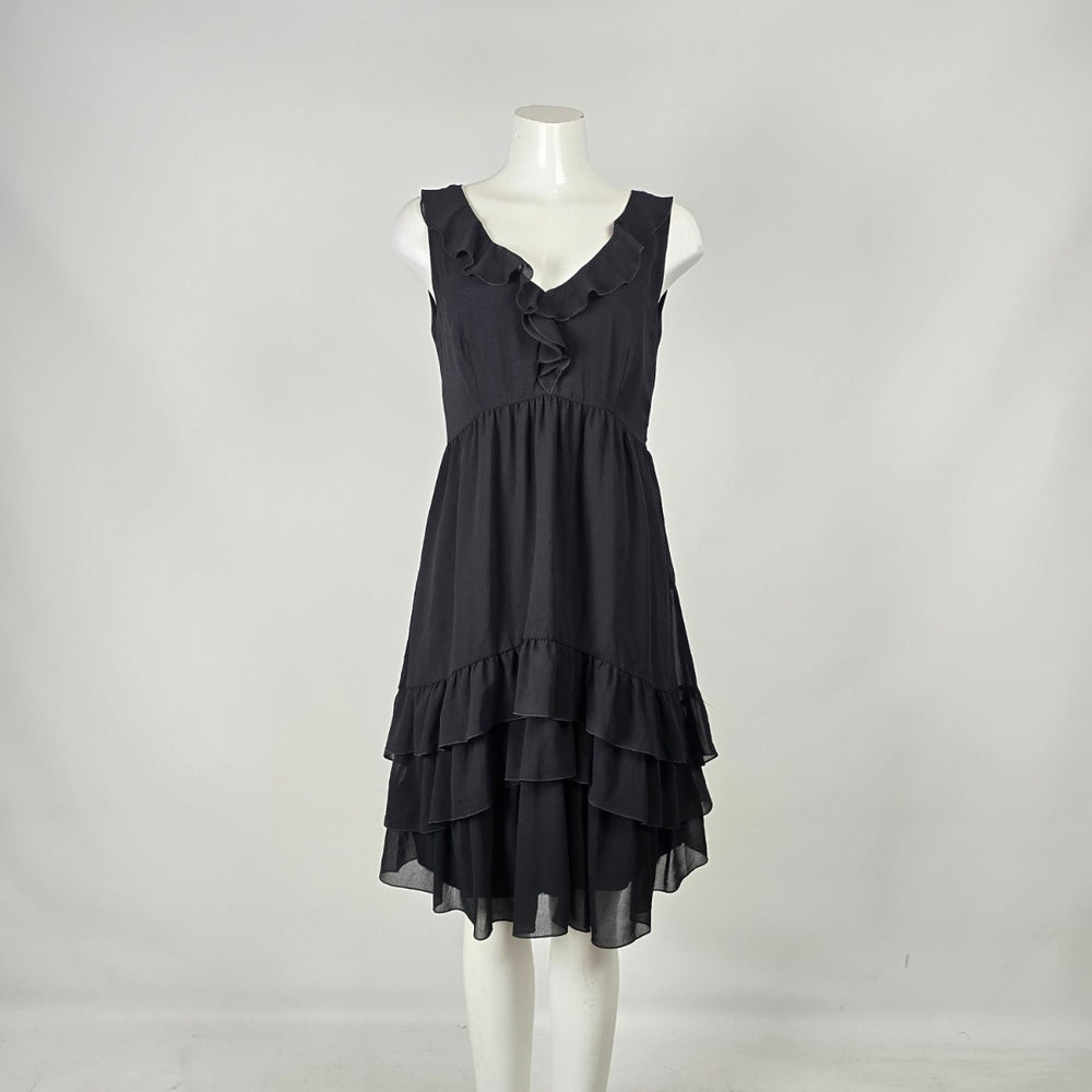 Vintage Y2k Enchante Black Ruffle Tiered Sleeveless Dress Size 10